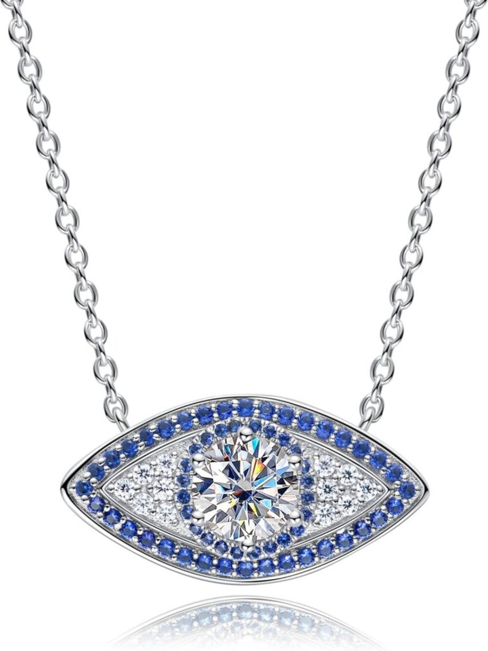 Moissanite Evil Eye Pendant Necklace, 1.2 CTTW, Sterling Silver, Lucky Gift for
